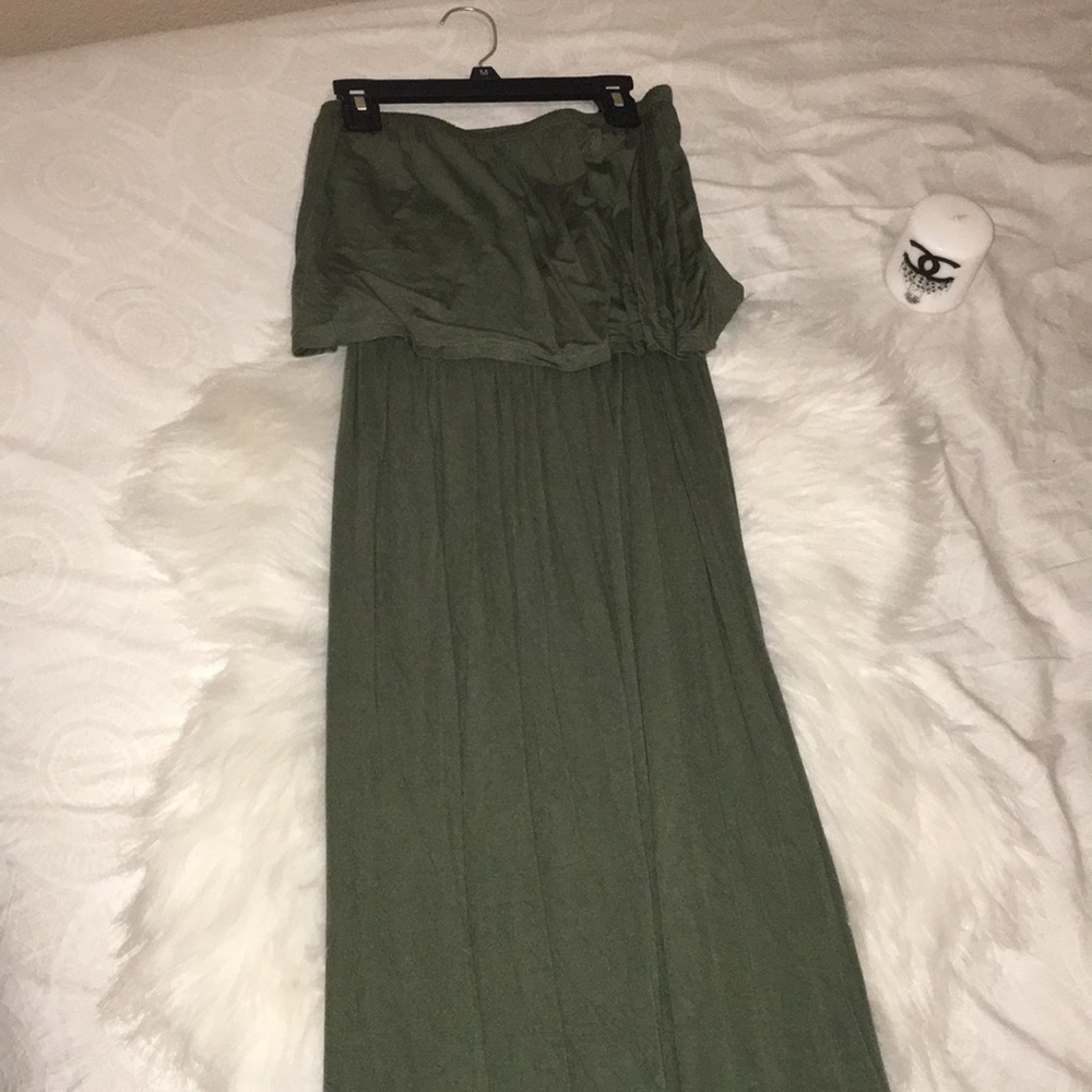 Olive green strapless long dress,stretches